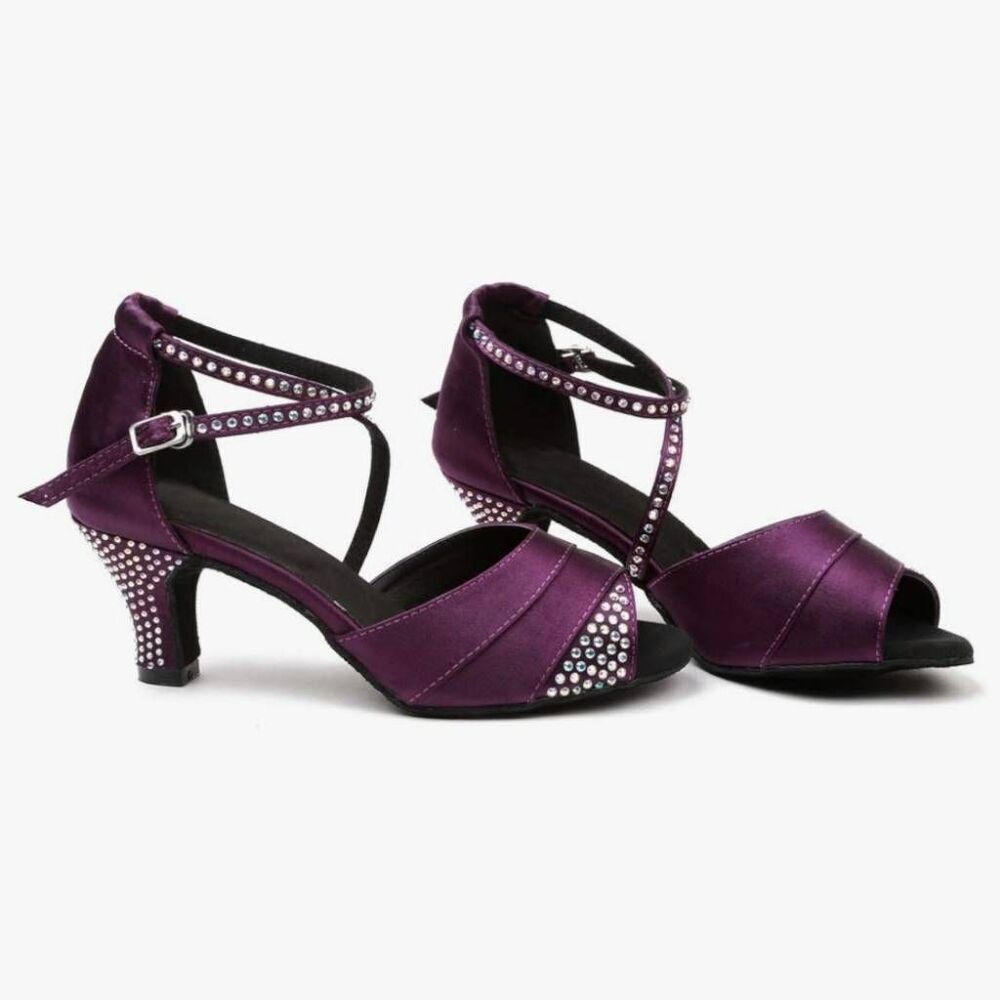 TDA Women's High Heel Crystals Satin Salsa Tango Ballroom Latin Modern Dance Sho